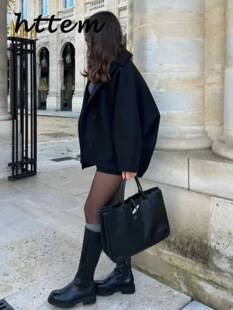 Elegant Woolen Blends Coat Women Loose Lapel Single Breasted Long Sleeve Pockets Jackets 2024 Autumn Lady Street Thicken OutwearX241009