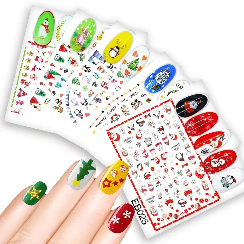 Heallor 5 sheets of Christmas adhesive 3D nail sticker foil for nail art decoration cartoon nail sticker craft supplies 241008