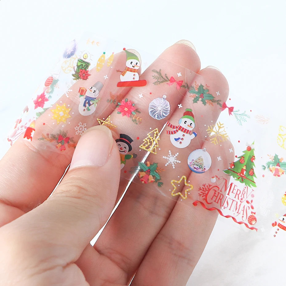 10 Christmas Decorative Nails Mixed Color Transfer Nail Foil Stickers Snowflake Deer Gifts Santa Claus Adhesive Paper CH1036-1 241008