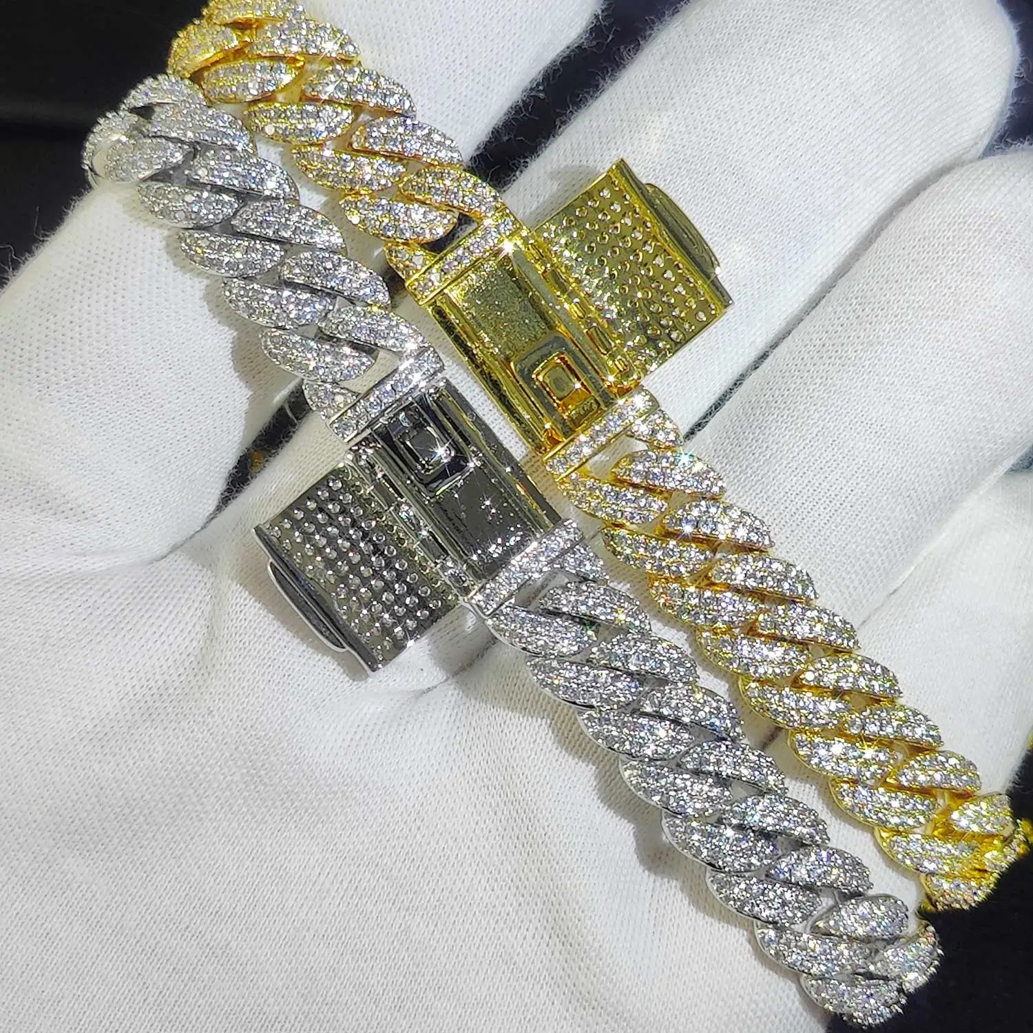 Jewelry Bling CZ Cuban Link Bracelet Two Rows of Zircon Copper Miami Cuban Bracelet Ice Out Hip Hop Mens Style 240925