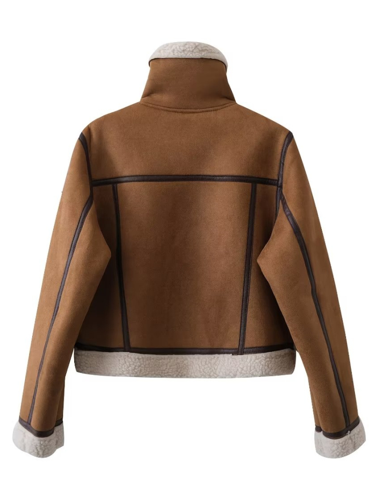 ZACK RAIN Zipper-Up Khaki For Women 2023 Winter Locomotive Short Jacket Long Sleeves Jackets Female Outwears Chic