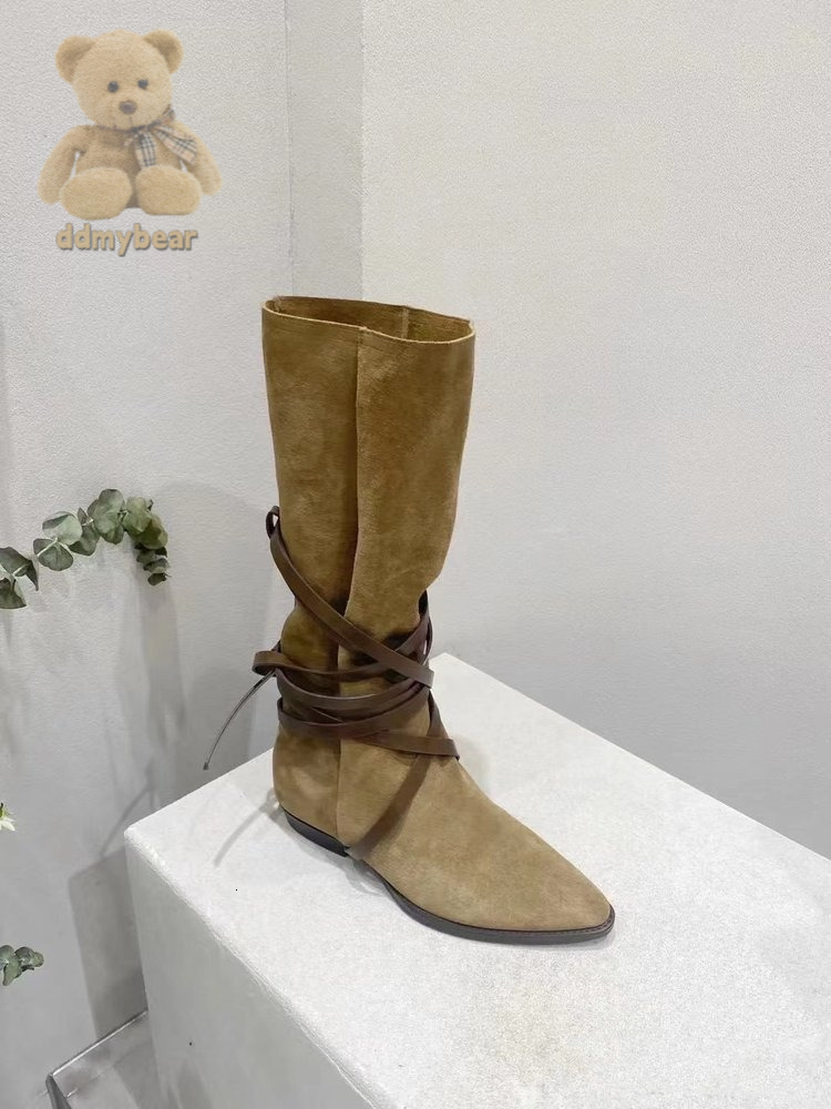 Ddmybear Genuine Leather Stacking 2024 New Western Cowboy Versatile Pointed Sleeve Knight Boots For Women Chinese Brand Shoes F1011-68