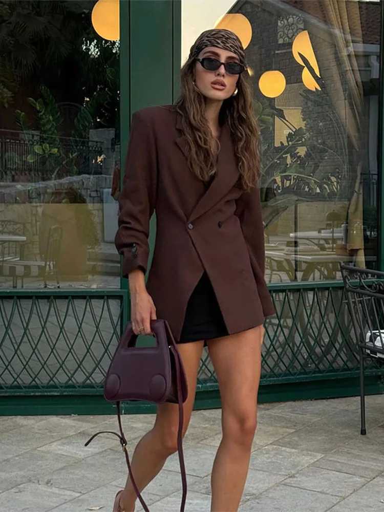 Elegant Double-breasted Lapel Woolen Overcoat Women Fashion With Pockets Long Sleeves Casual Coats 2024 New Lady High StreetwearX241009