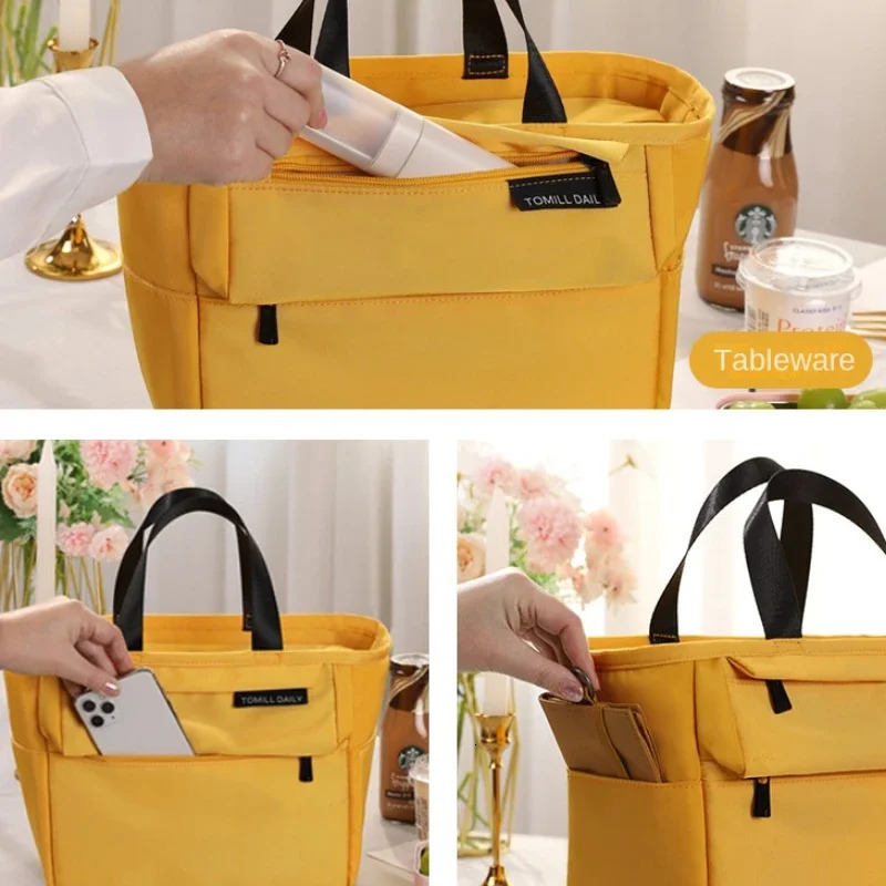 Insulated lunch box bag large capacity food zipper storage bag womens cooler travel picnic handbag 241008