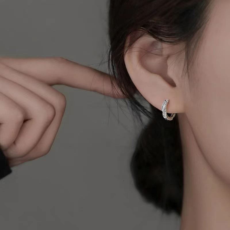 Pure needle sier sparkg dia light 2024 ear hole high-end earrings, niche earrings