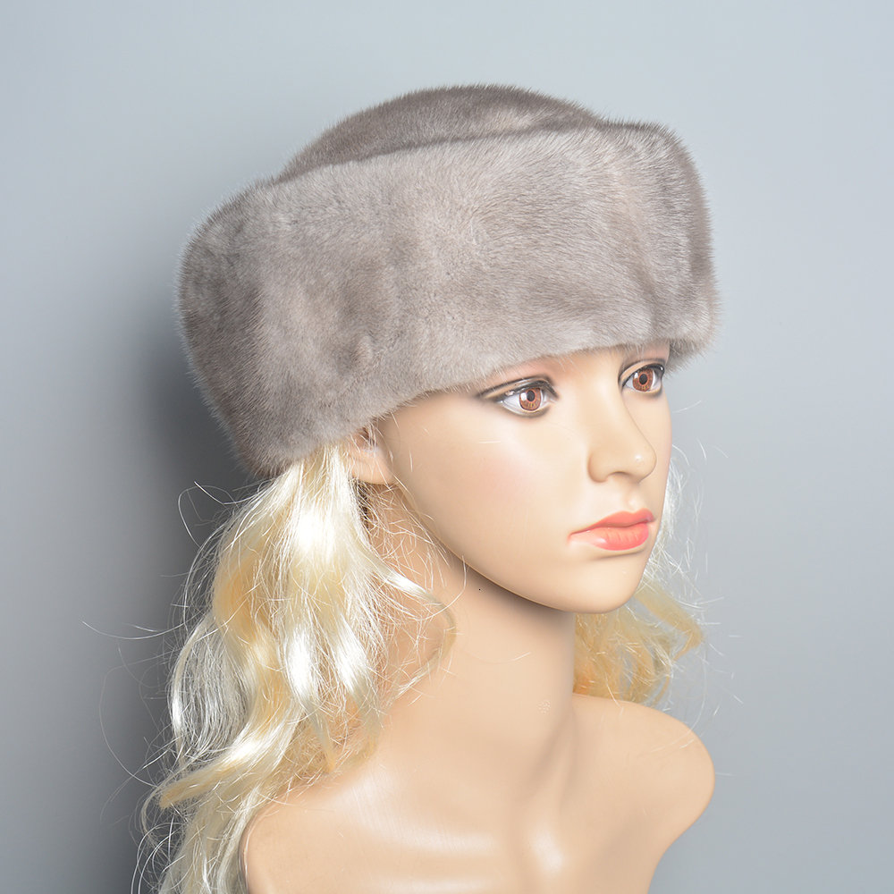 100% Natural Whole Hat Winter Elegant European And American Women Fashion Real Mink Fur Cap