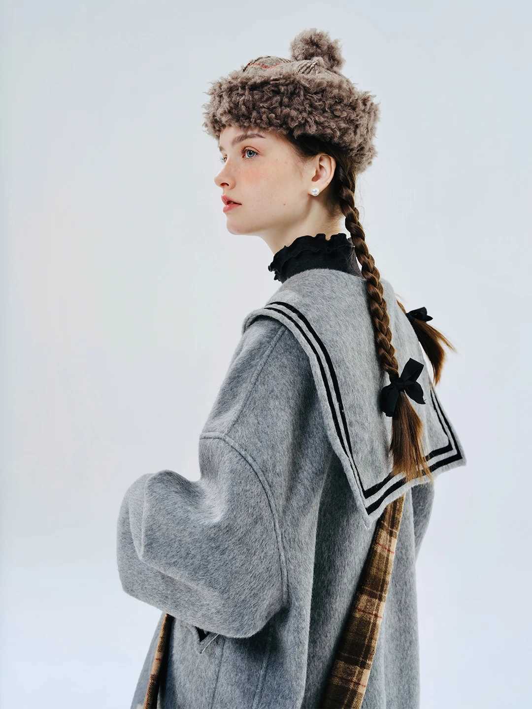 IMAKOKONI original design lapel loose navy collar pocket single breasted jacket womens coat 234402X241009