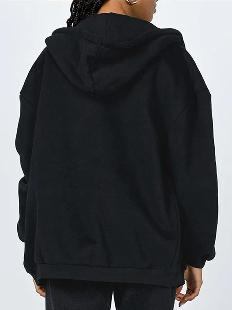 Retro oversized jacket hooded sweatshirt womens loose zipper pocket long sleeved autumn and winter fashion streetwear 241009