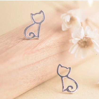 Kitten Sier Needle Earstuds for Women, Cute New Hollow Cat Cartoon Earrings