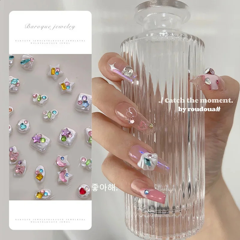 5 Nail Enhancement Baroque Diamond Inlaid Antique Pearl Jewelry Summer Starfish Shell Irregular Art Accessories 241008