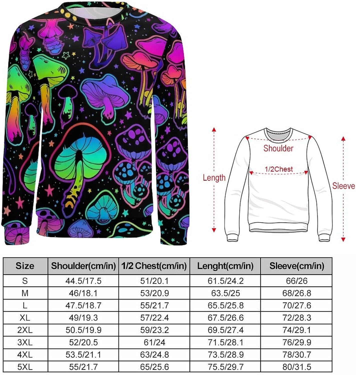 Long Sleeve Shirts for Men sweatshirt Mens Womens Neon Mushroom Graphic Print Raglan Crewneck Sweatshirt Casual Pullover Tops T shirt Tee Streetwear C