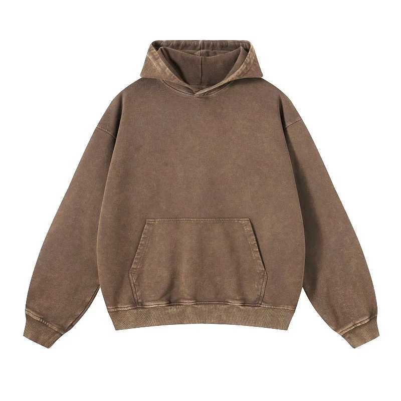 Men's Hoodies Sweatshirts Retro mens heavy-duty 350gsm hooded sweatshirt unisex loose wash cotton hooded sweater jacket hip-hop jacket Q241009