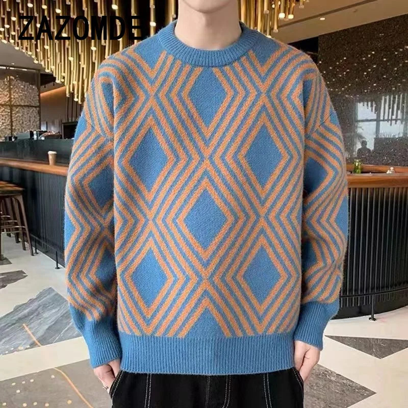 ZAZOMDE Winter Fashion Cashmere Mens Sweater High Quality and Comfortable Mens Sweater Thick Warm Mens Knitted Fabric Pulled 241007