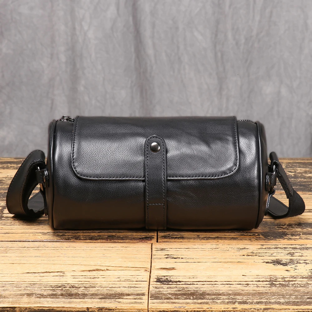 ROOG black cylindrical leather cross body bag stylish minimalist n perfect for easy storage of daily items 241008