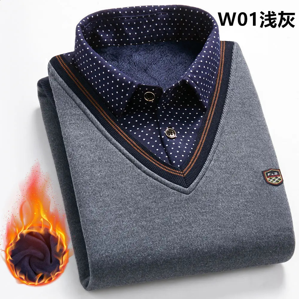 autumn and winter mens wool shirt collar sweater fashionable plaid solid thick warm wool high-quality casual version 241007