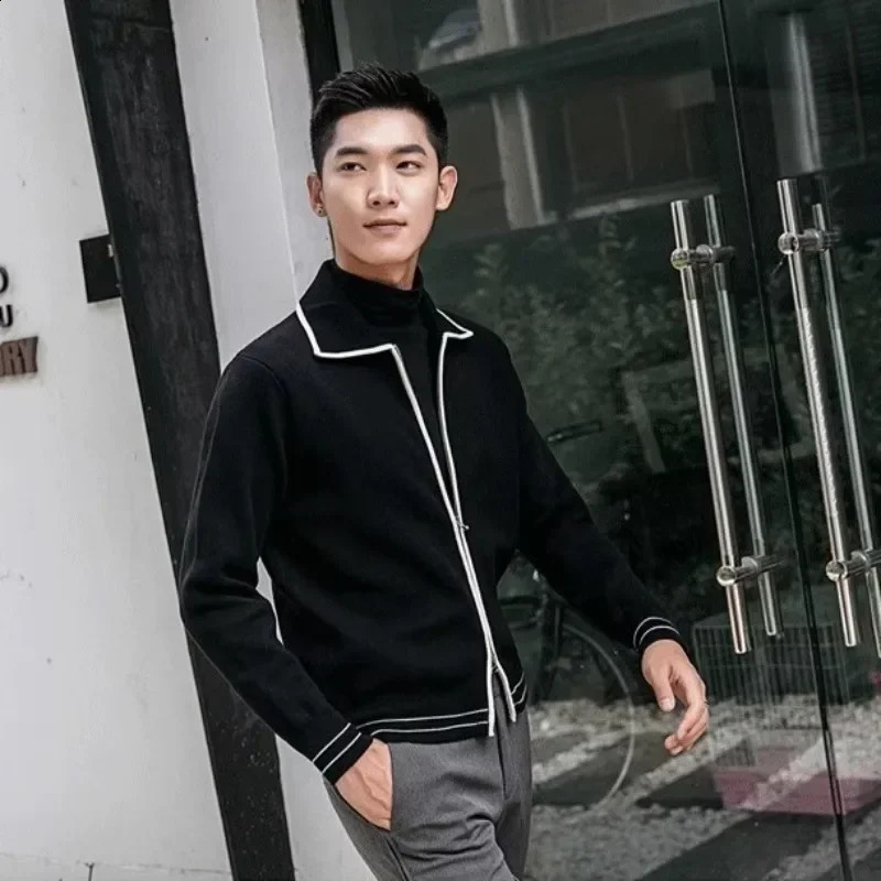 Mens sweater Korean clothing casual jacket loose fitting style long sleeved open jumper fashion Y2k knitted cardigan mens style 241007