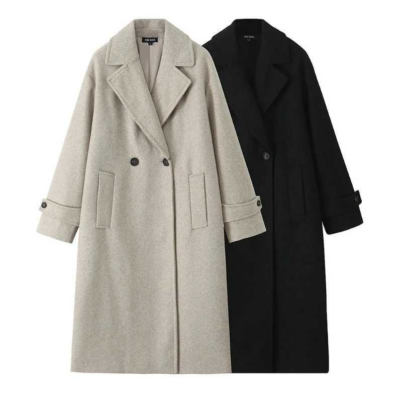 Talenza Winter Woolen Coat Womens Loose Woolen Coat Mid-Length Thickened Suit Collar Coat Casual Pocket Solid Button Parka 2024X241009