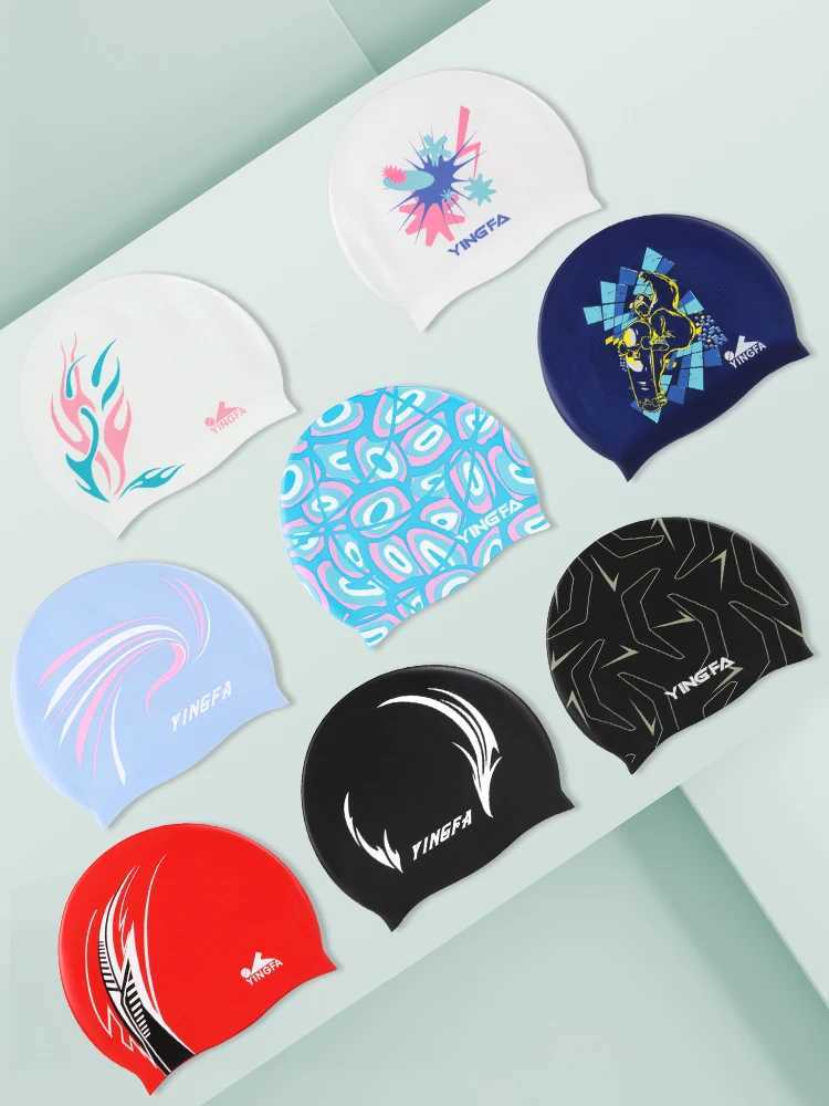 Yingfa 2024 new printed swimming cap womens adult elastic swimming cap waterproof ear protection long hair shower cap CL241009