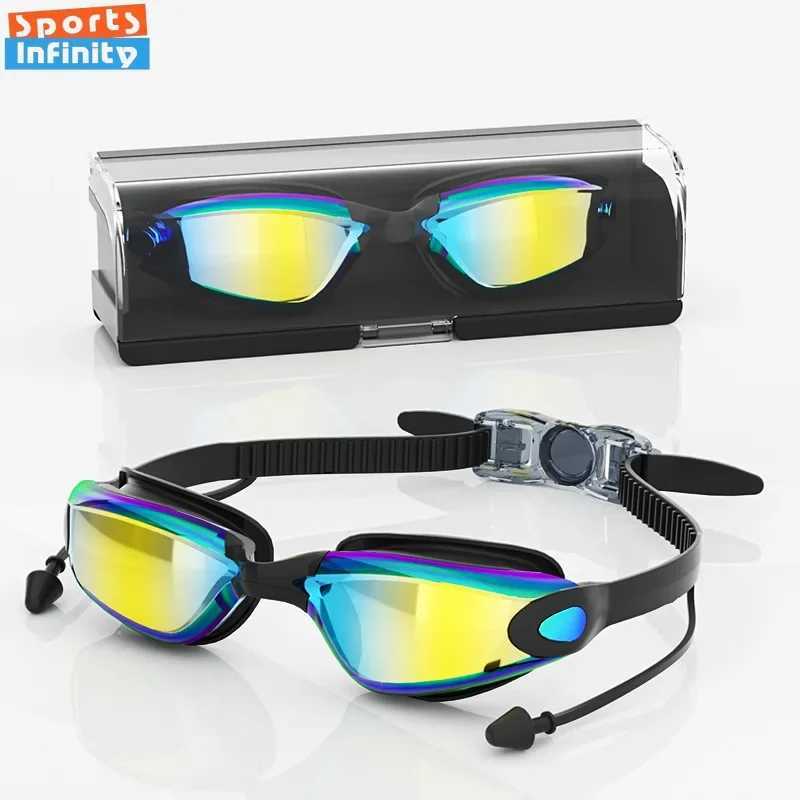 Adult high-definition swimming goggles womens waterproof and anti fog electroplated swimming goggles mens silicone swimming cap unisex version CL24100