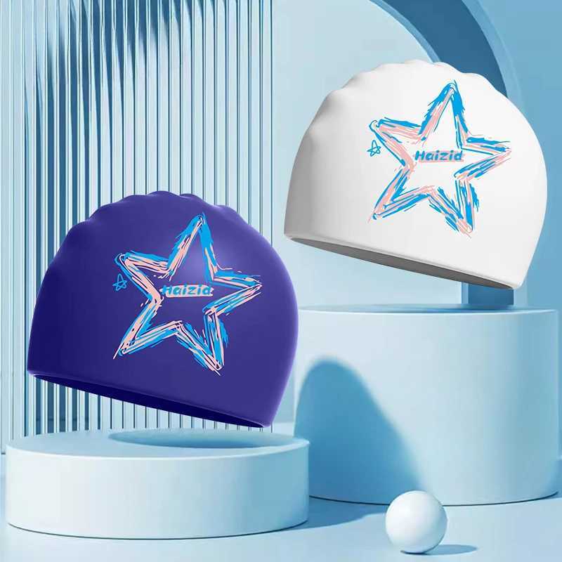 Silicone swimming cap universal elastic large-sized adult printed swimming cap suitable for women men long hair ear protection swimming cap CL241009