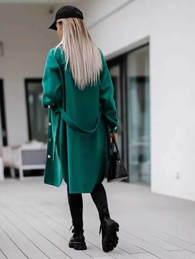 Womens autumn and winter new solid color lace up long sleeved woolen jacket personalized and versatile commuting clothingX241009