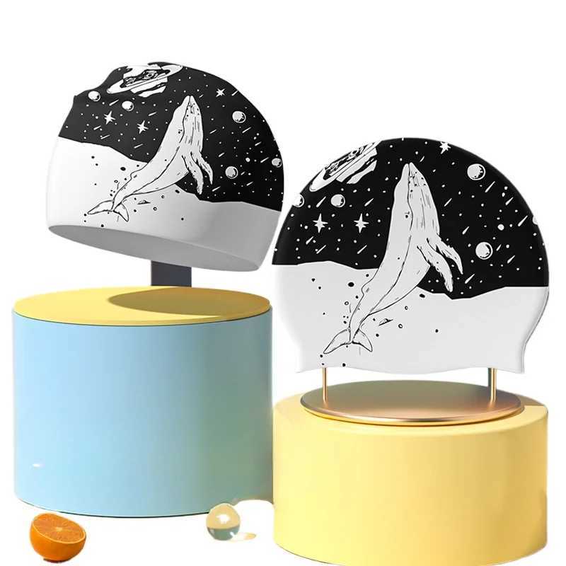 Adult swimming cap Elestic silicone swimming cap Mens waterproof swimming cap Long hair earmuffs Pool supplies CL241009