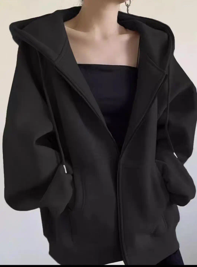 Women's Hoodies Winter Zipper Hoodie High Street Unisex Style Double Pockets Oversize Loose Sweatshirts Outerwear Top