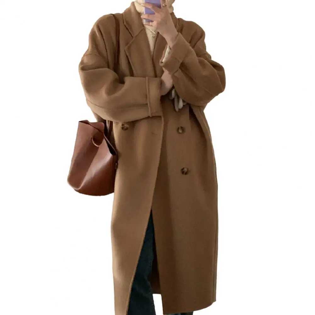 Autumn and winter camel color thickened woolen coat ladies mid-length Hepburn styleX241009