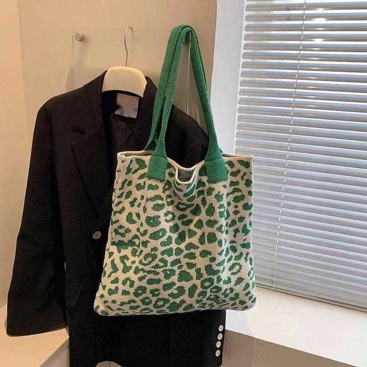 CMM Knitted Leopard Print Shoulder Bag Niche Design Handbag Casual Outdoor Woven Bag Famous Shopping Bag Underarm Bag