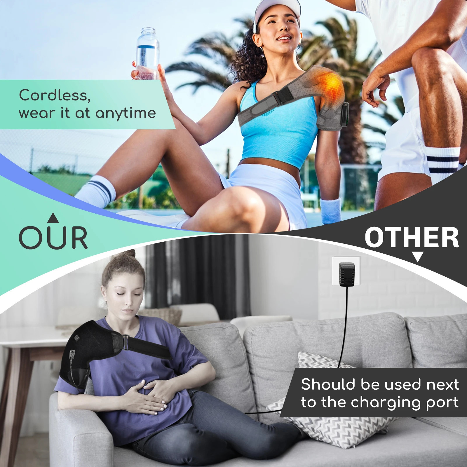 Electric heated shoulder massage pad with 3-speed adjustable heating shoulder support vibration relaxation shoulder and neck massage belt 241008