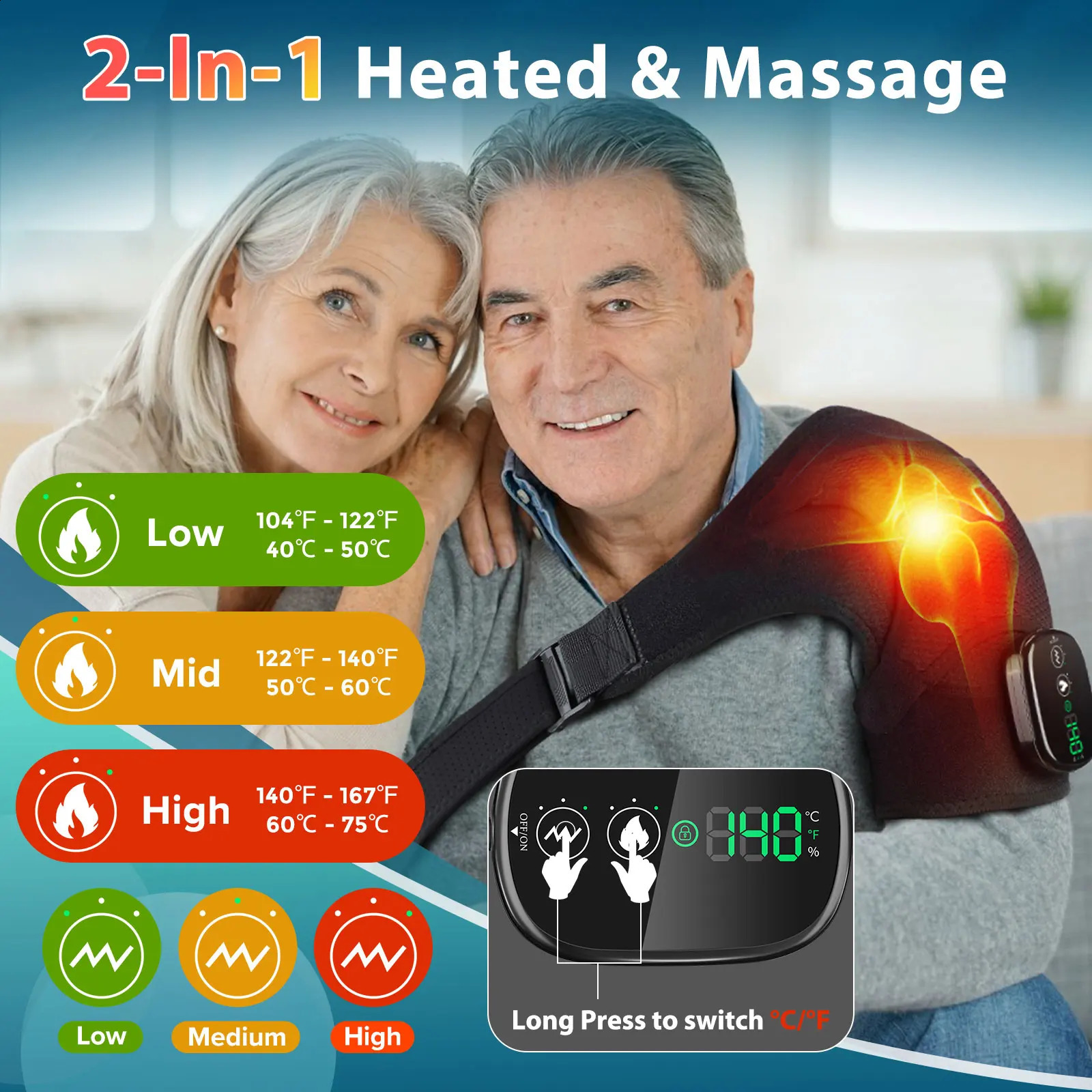 2-in-1 electric shoulder stand with 3-speed heating and vibration massage shoulder support massage belt 241008