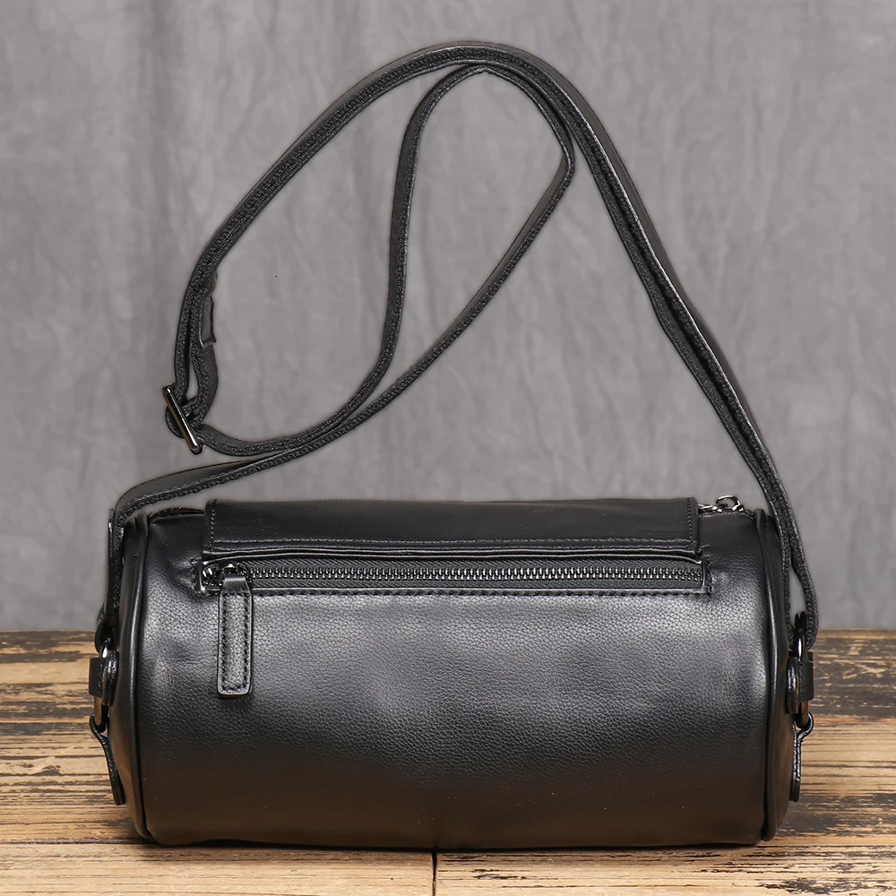 ROOG black cylindrical leather cross body bag stylish minimalist n perfect for easy storage of daily items 241008