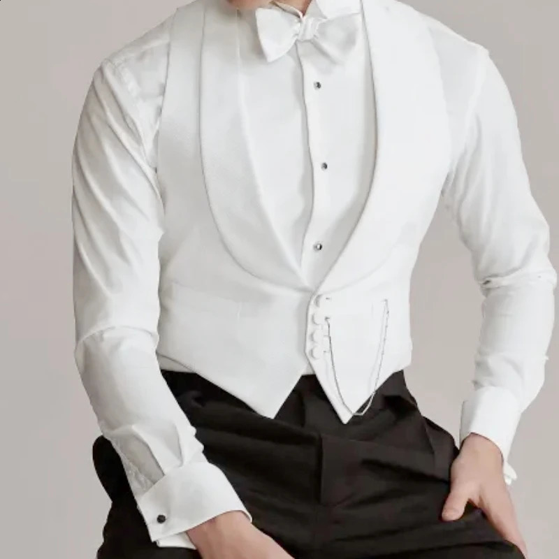 White mens solid casual business vest retro slim fit wedding dress used for weddings grooms dances vests 241009