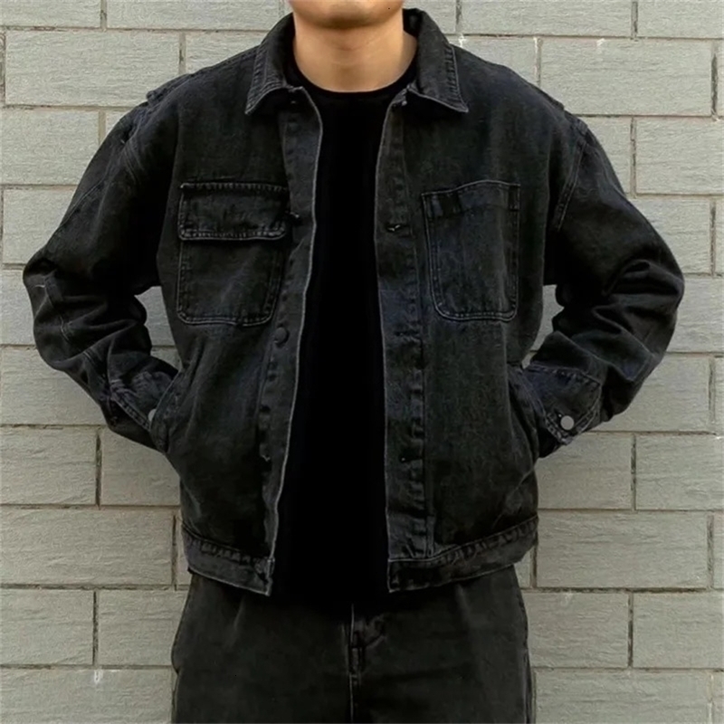 Spring Autumn Mens Casual Denim Jacket Loose Fit Versatile Trendy Workwear Top For Men Clothing 240905