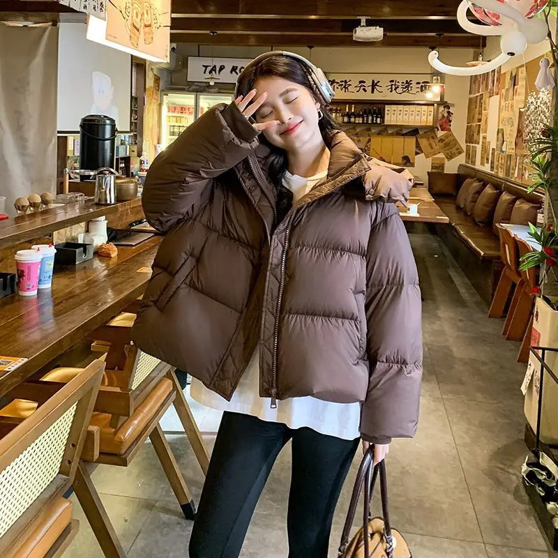 Ins Fashion Down Cotton Jacket Hooded Thick Short Cotton Jacket Winter Loose Bread Clothing Cotton Jacket 241007