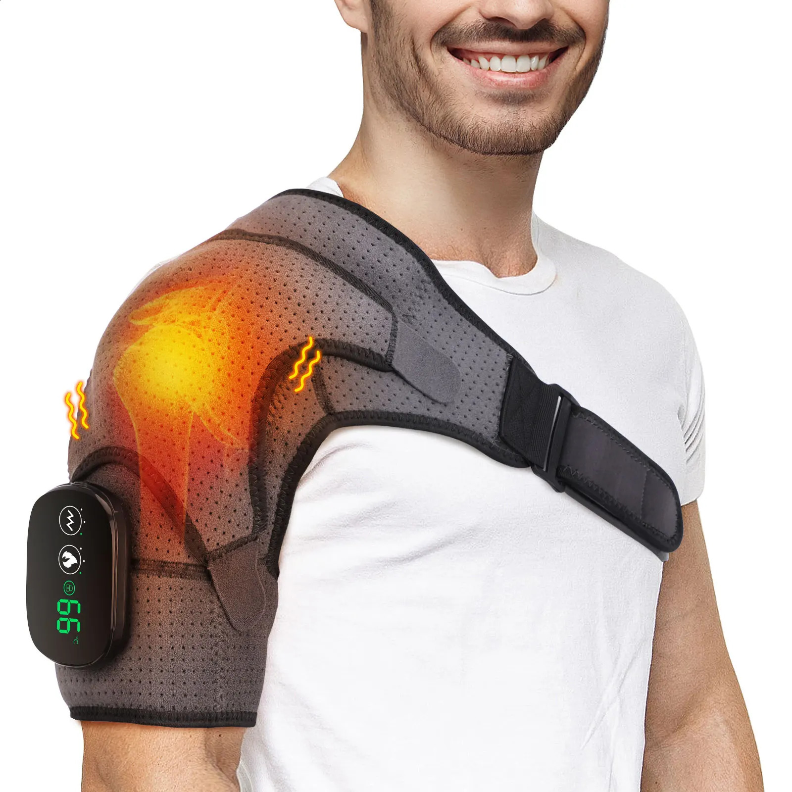 Electric heated shoulder massage pad with 3-speed adjustable heating and shoulder support portable relaxation shoulder and neck massage belt 241008