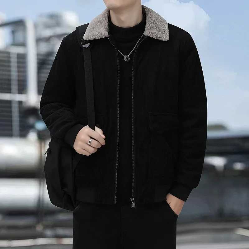 HNDTAZ Winter Men Jacket Casual Corduroy Parka Jackets Warm Thickened Fleece Jacket Men Fashion Windproof Parka Coat Streetwear LX241009
