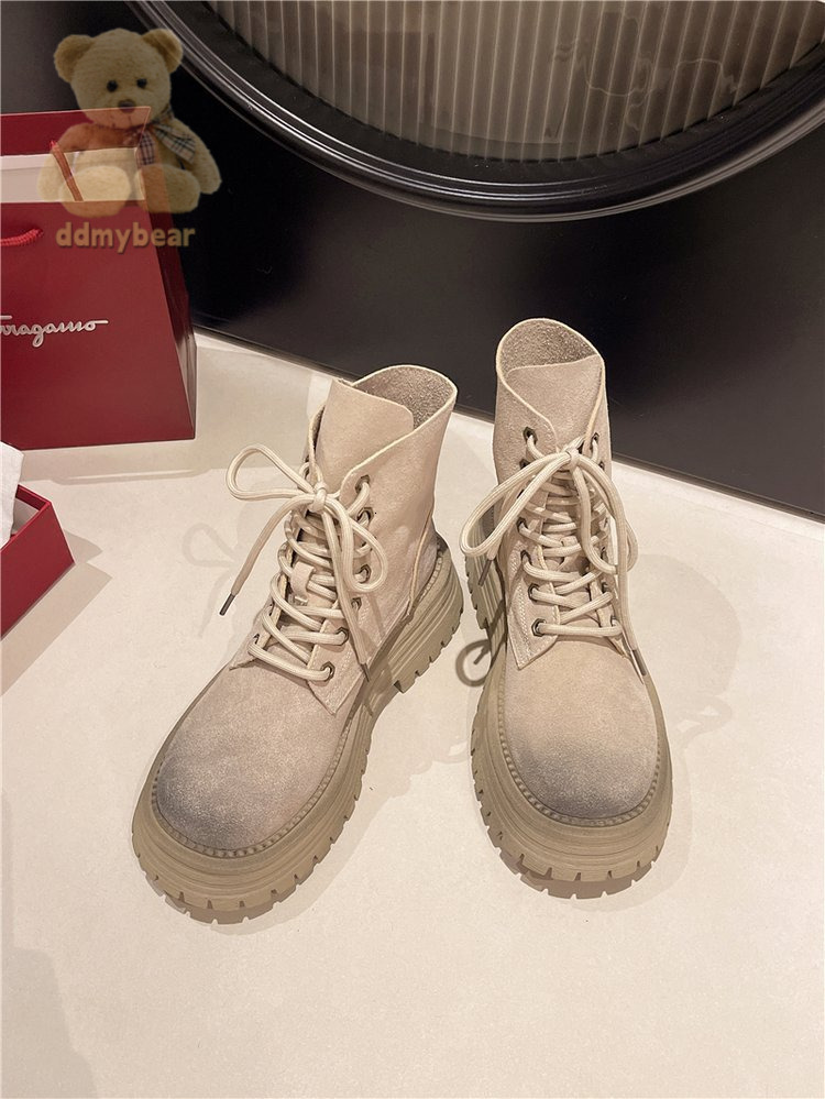 Ddmybear Thin Martin Women 2024 New Leather Thick Soled Spring And Autumn Frosted Short Boots For With Skirts Chinese Brand Shoes F1011-80