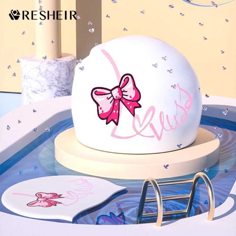 Printed silicone womens swimming cap waterproof womens long hair exclusive enhanced swimming cap accessories CL241009