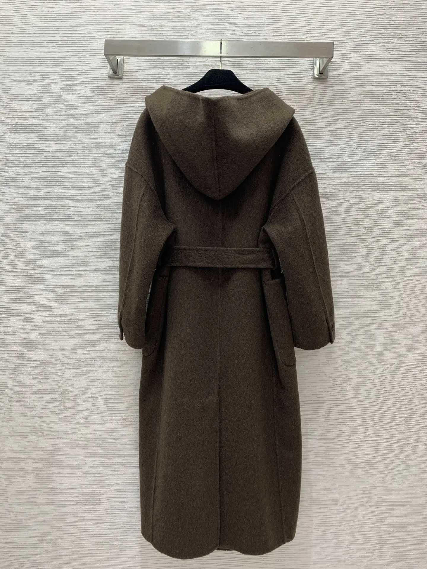 24 autumn/winter new womens clothing high-end quality fashionable hooded double-sided woolen loose fit with belt jacketX241009