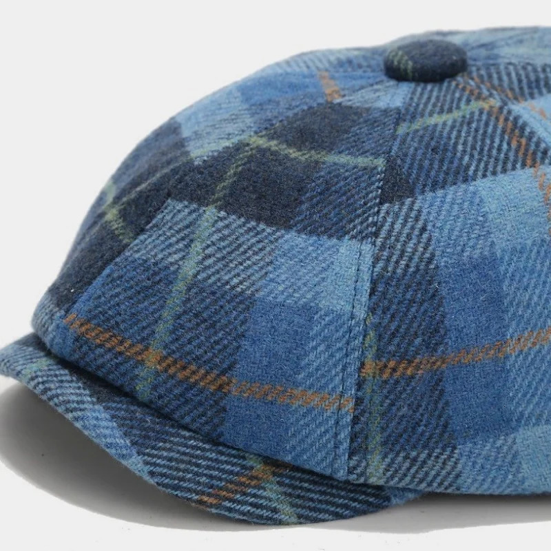 Womens Autumn and Winter Wool Octagonal Hat Fashion Checkered Pattern Mens Retro Painter Hat Student s Hat 241007