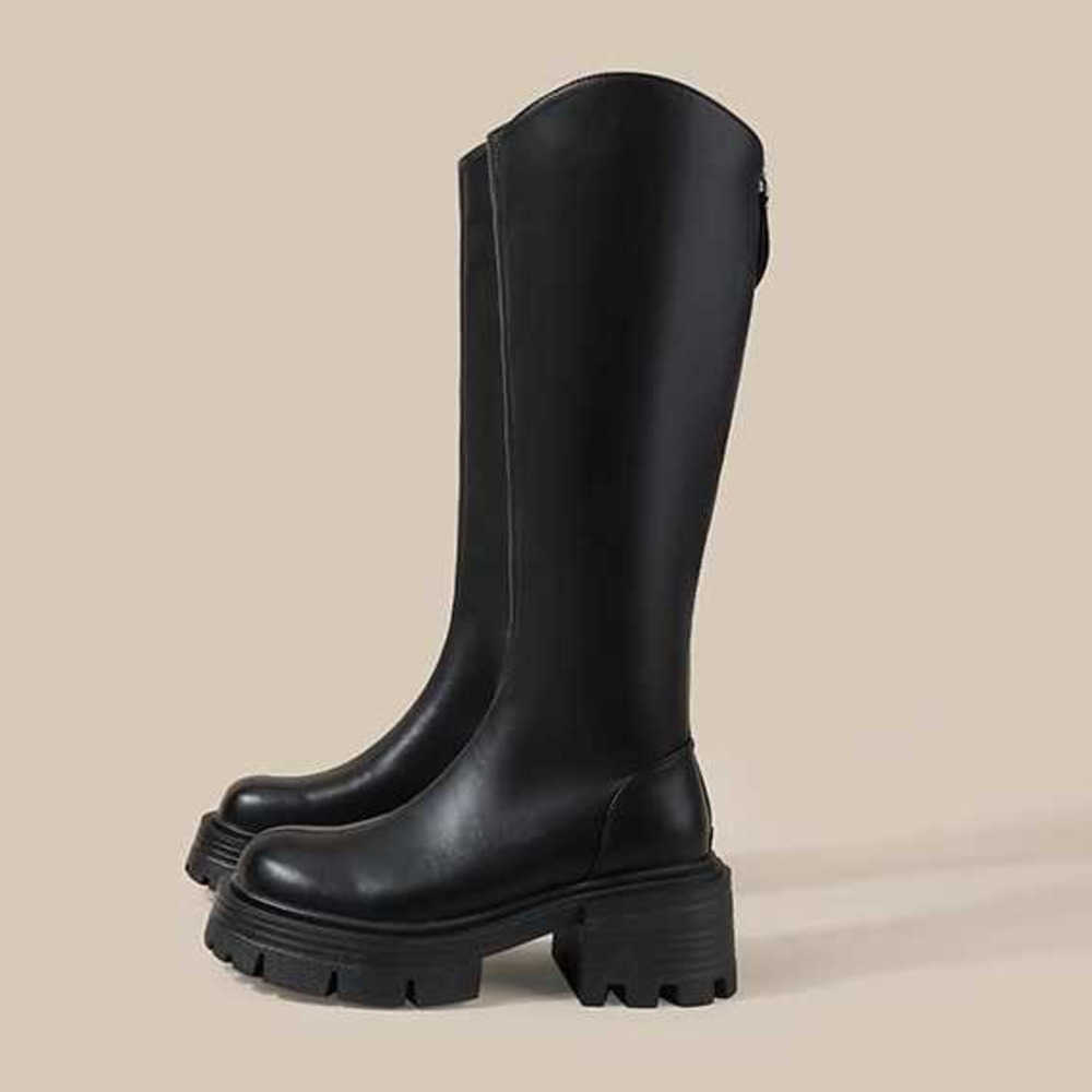Thick Soled Brown Long Martin Boots Tube Boots For Women Autumn Winter Look Fashion Boots Slim And Elastic V-neck Long Boots High Tube Knight Boots 24