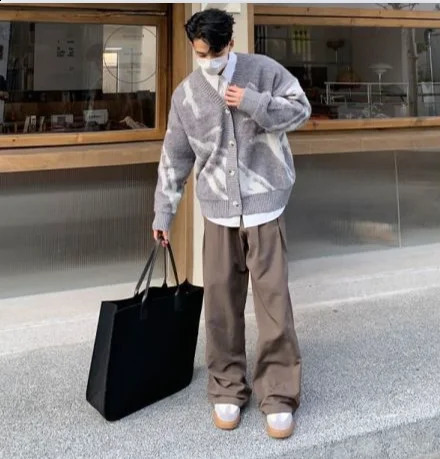 Mens clothing gray jacket cardigan mens coat Maltry Y2k streetwear plus size top 90s retro loose top 241007