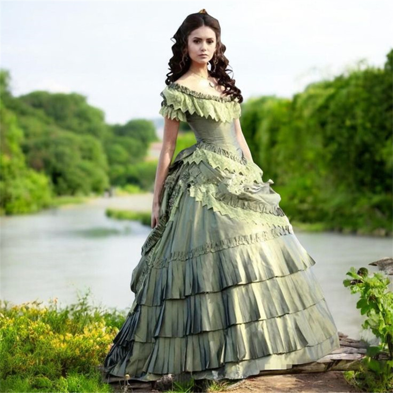 Gothic Victorian Rococo Prom Dresses 2025 Southern Civil War Costume Off Shoulders Evening Dress Historical Ruffles Tiered 1800s Medieval Renaissance 