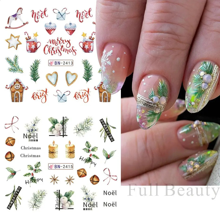 Christmas nail stickers water-based nail slider set Christmas series watercolor stickers Year watermark transfer process decorative accessories 241008