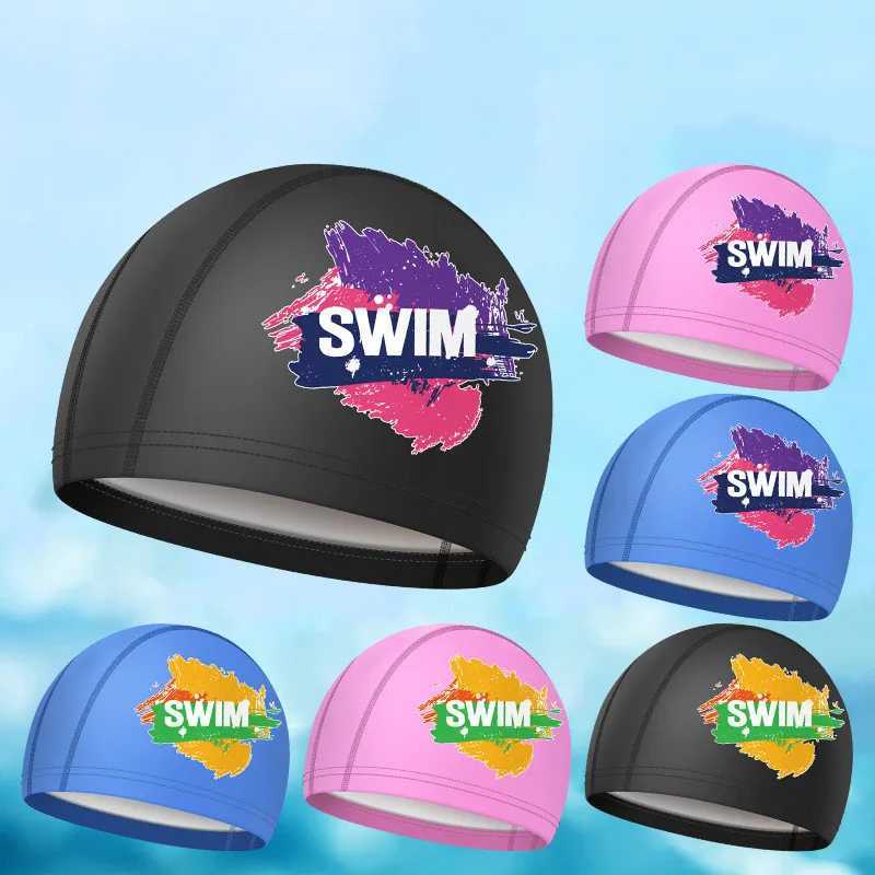 PU waterproof swimming cap long hair ear protection comfortable swimming cap large-sized adult printed swimming cap swimming pool accessories CL241009