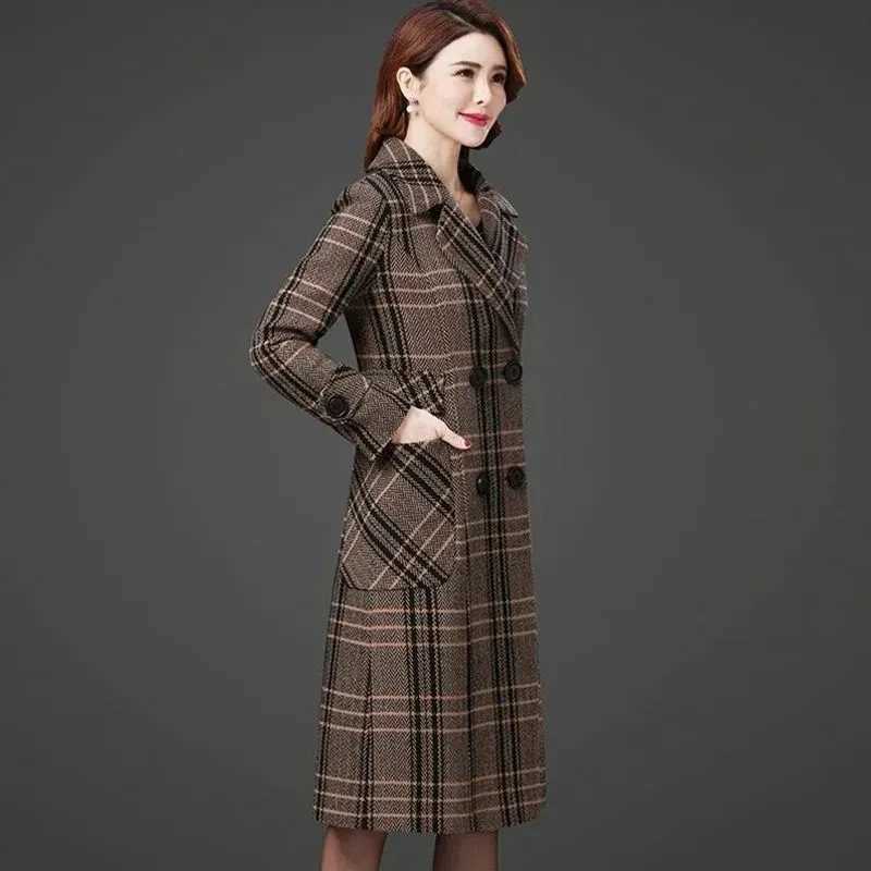 Womens High-end Thicke Woolen Coat NEW Autumn Winter Korean Windbreaker Jacket Temperament Mid-Long Outwear Female 7XLX241009