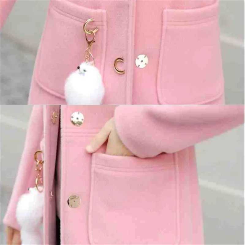 2024 Autumn Winter Ladies New Version Of The V-neck Solid Color Woolen Coat Womens Mid-Length Slim Thin Woolen CoatX241009