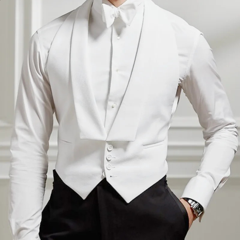 White mens solid casual business vest retro slim fit wedding dress used for weddings grooms dances vests 241009