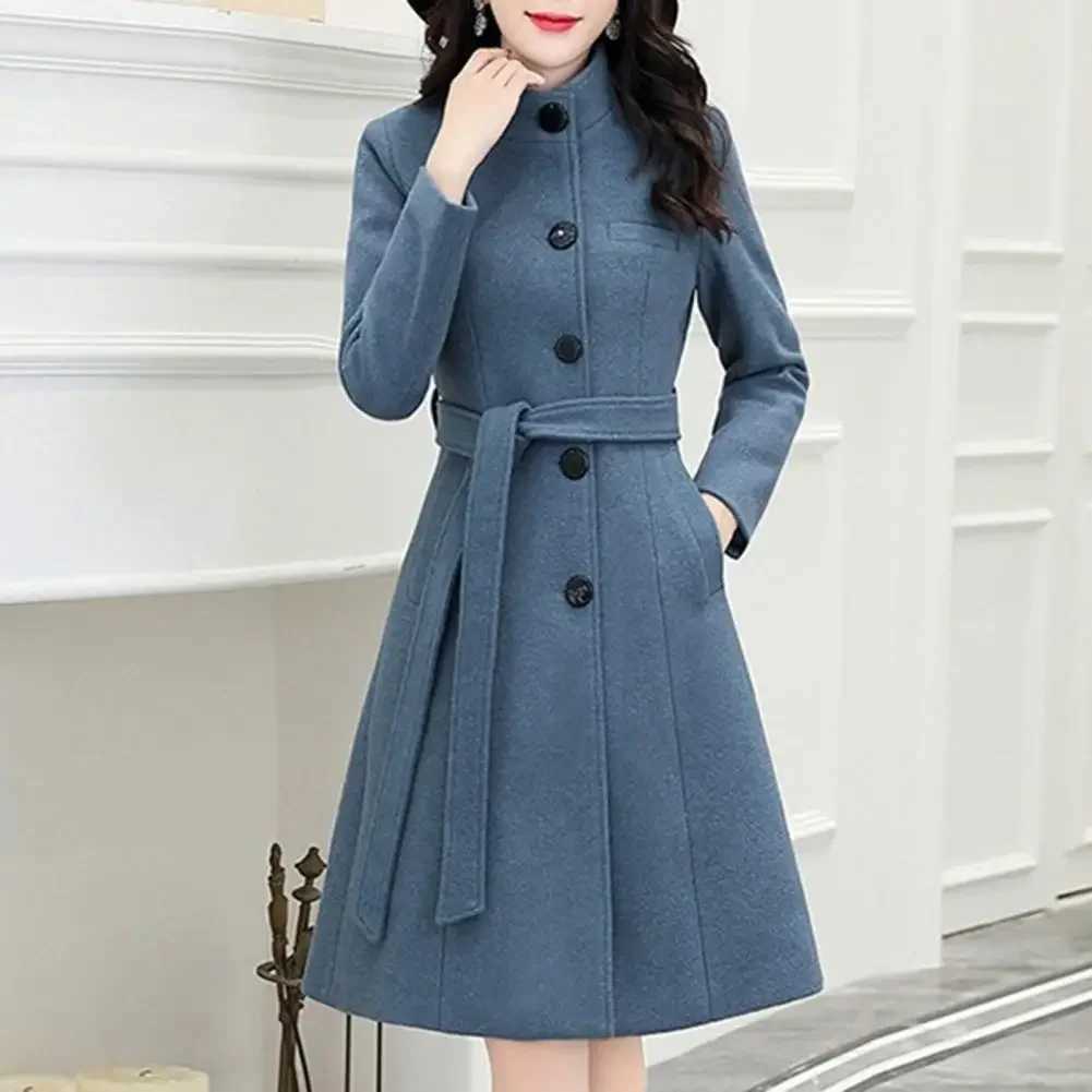 Trendy Women Outwear Long Sleeve Super Soft Women Woolen Coat Slim Fit Belt Trench CoatX241009